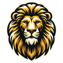 Majestic lion head vector in black, yellow, and white, bold illustration, sports logo