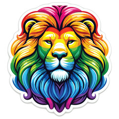 Vibrant lion head illustration in rainbow colors vector, colorful and bold, perfect for pride designs