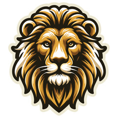 Detailed lion face illustration, gold and brown, symbol of strength and courage, tattoo design © Janis