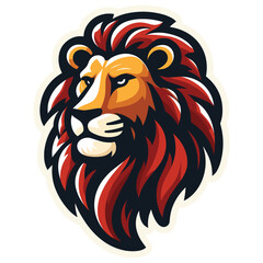 Majestic lion head, vivid colors, against white background, ideal for logo or mascot design