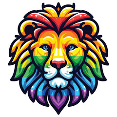 Vibrant multicolored lion head illustration vector on white background, perfect for pride and creativity themes