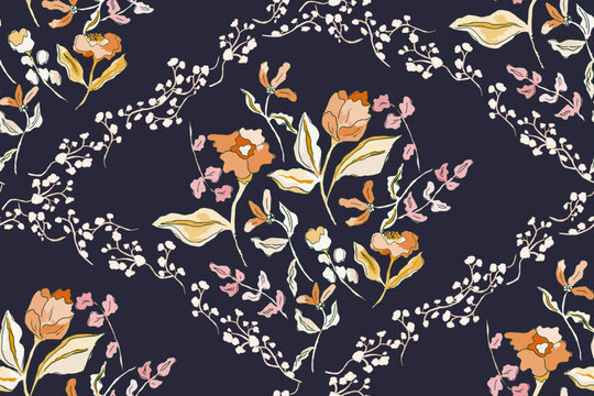 Cute feminine watercolor seamless pattern with wildflowers.hand drawn, not AI