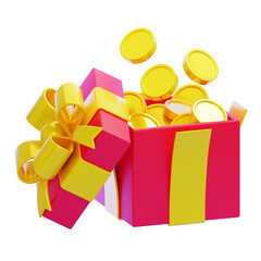 PNG 3D Gift Box with Coin icon isolated on a white background
