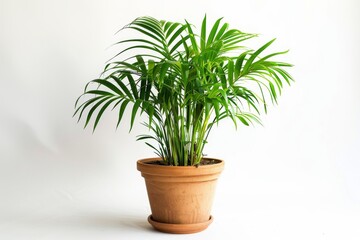 Obraz premium Peace Lily Flowerpot Closeup, Spathiphyllum Macro House Plant in Flowerpot on Blurred Background