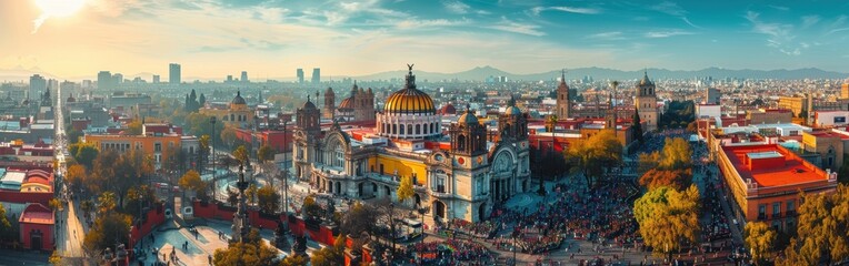 Fototapeta premium A cityscape with a large cathedral in the center