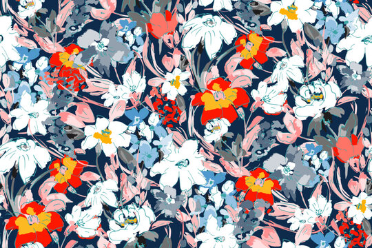 Cute feminine watercolor seamless pattern with wildflowers.hand drawn, not AI