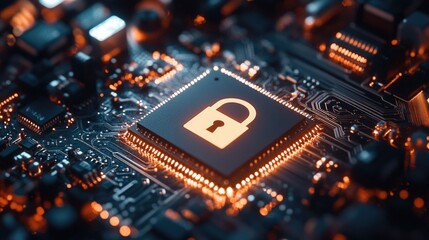 Fototapeta premium Computer Chip Padlock Close Up