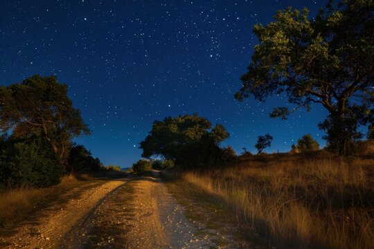 Rural road under stars in Sardinia