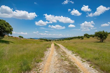 Obraz premium Rural scene with dirt road and clear sky