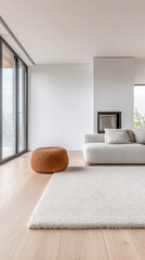 Luxury living room area with minimalist furniture and minimal decor in an interior design composition.