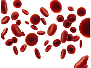 Realistic Medical Illustration of 3D Flowing Red Blood Cells, Iron, Platelets, and Erythrocyte on white Background. Generative AI