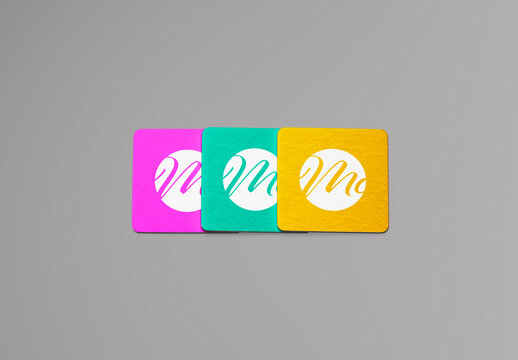 Three Square Coasters Frontal View Mockup
