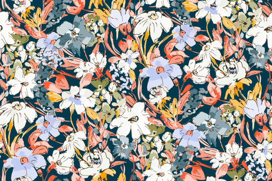 Cute feminine watercolor seamless pattern with wildflowers.hand drawn, not AI