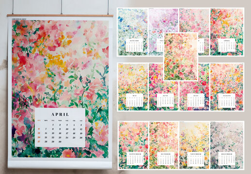 Calendar Watercolor Flowers 2025 Generated with AI