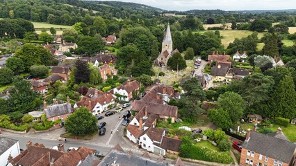 Fototapeta premium Shere Surrey UK quaint English Village high streetr aerial drone