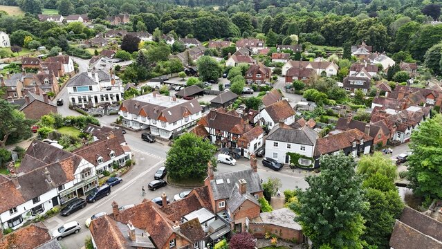 Beauitful village of  Shere Surrey UK  aerial drone