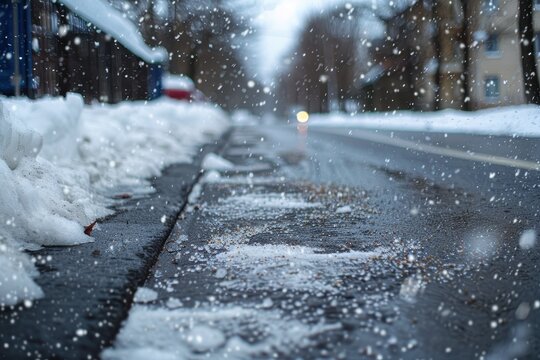Salted sidewalk for winter and snowy roads