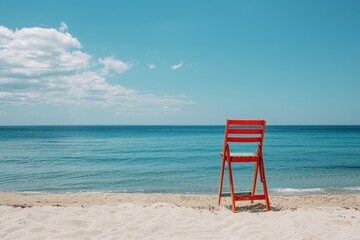 Sandy beach lifeguard chair with sea view