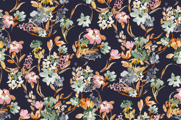 Cute feminine watercolor seamless pattern with wildflowers.hand drawn, not AI