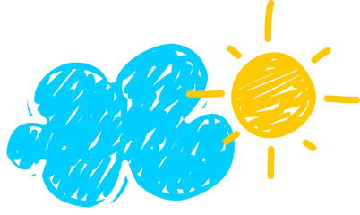 Blue cloud and sun drawing kids illustration vector