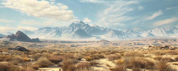 Desert with a view of distant mountains, 4K hyperrealistic photo