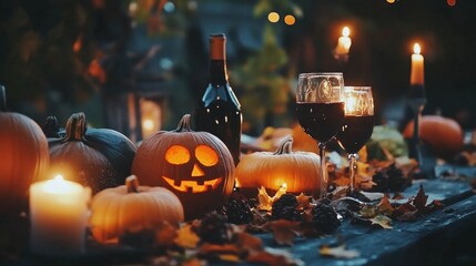 Spooky celebration at the Celtic Samhain festival with carved pumpkins and festive decorations