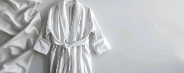White satin robe on white background, 4K hyperrealistic photo