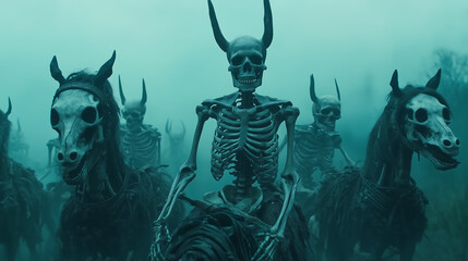 Fototapeta premium Horned Skeleton Warriors Riding Ghostly Horses