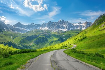 Naklejka premium Scenic mountain road from Col de Lautaret to Col du Calibier in the French Alps in summer