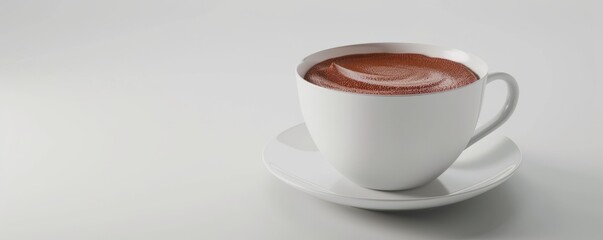 White porcelain cup with hot chocolate on white background, 4K hyperrealistic photo