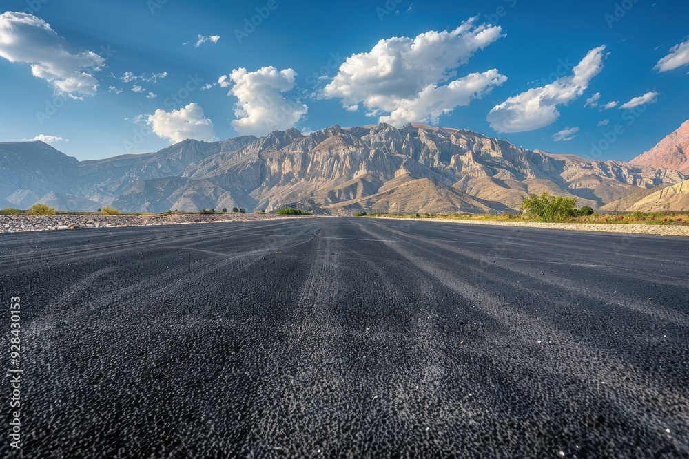 Wall mural scenic mountain views on a sunny day with asphalt road