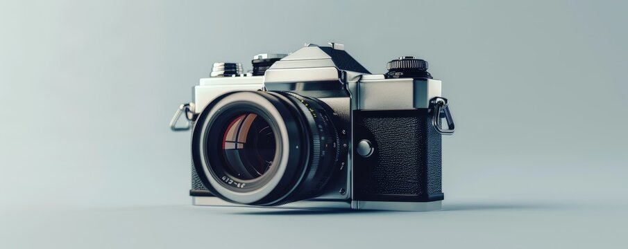 Vintage film camera on white background, 4K hyperrealistic photo