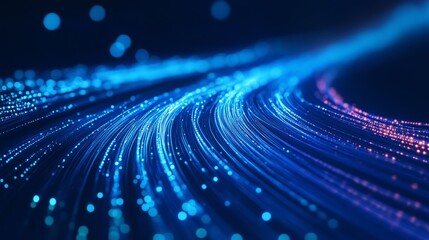 Blue light streak, fiber optic, speed line, futuristic background for 5g or 6g technology wireless data transmission, high-speed internet in abstract