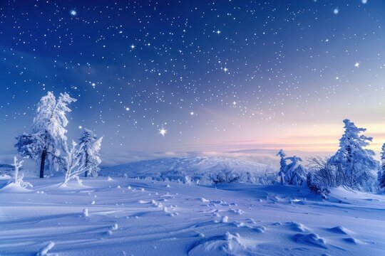 Scenic winter night with starlit sky