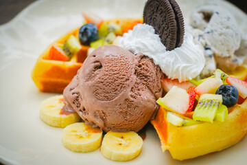 the dessert on the table with dramatic tone