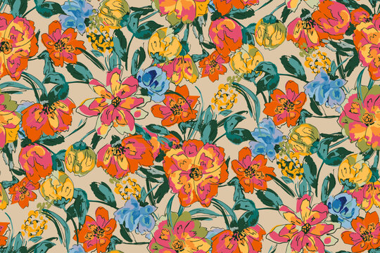 Cute feminine watercolor seamless pattern with wildflowers.hand drawn, not AI
