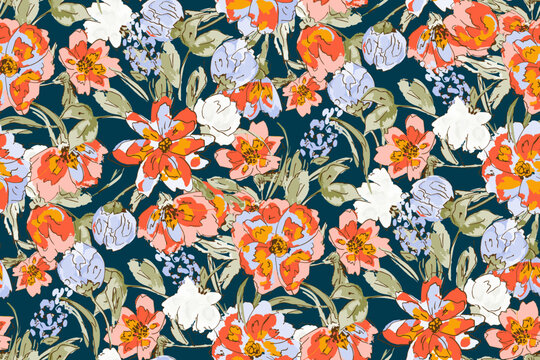 Cute feminine watercolor seamless pattern with wildflowers.hand drawn, not AI
