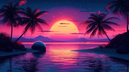 Tropical Sunset over the Ocean.