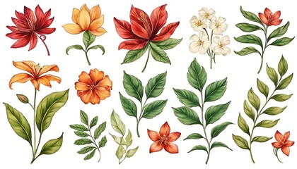 Hello summer, Tropical flowers and leaves, watercolor, exotic plant, orchid, nature, illustration, decoration, watercolor, Mothers day