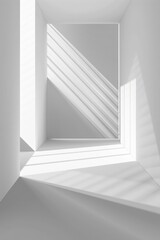 Obraz premium A minimalist interior shot of a white room featuring a window and a shadow on the wall