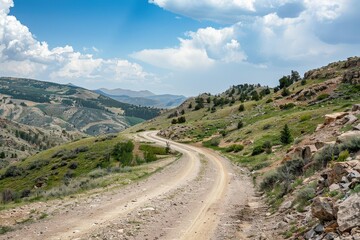 Fototapeta premium Twisting mountain route with rough terrain