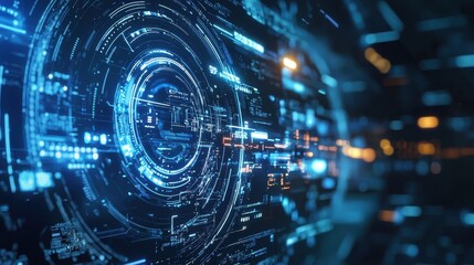 Obraz premium Futuristic Digital Interface with Glowing Lines and Circles.