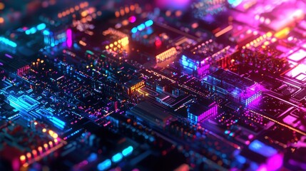 Fototapeta premium 3D render of a smart tech concept with interactive elements and vibrant background