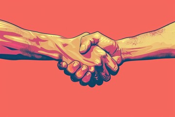 Two hands arms in friendly handshake symbolizing friendship and teamwork