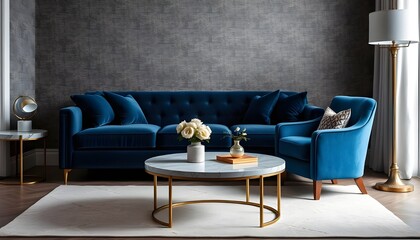 A living room with a couch a table and a lamp