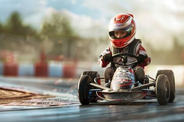 Obraz premium Young racer on a go cart track