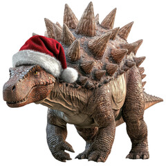 Fototapeta premium Spiked Ankylosaurus wearing Santa hat with festive decorations for Christmas theme with transparent background clipart