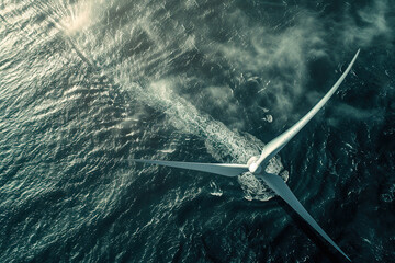 Fototapeta premium Generative ai on theme of wind power farm with rotation propellers, does not pollute environment