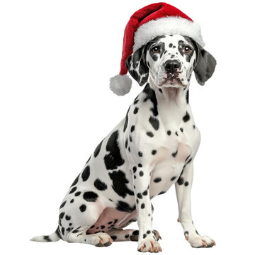 recommend clip art: Spotted Dalmatian dog with Santa hat ready for Christmas celebration with transparent background clipart