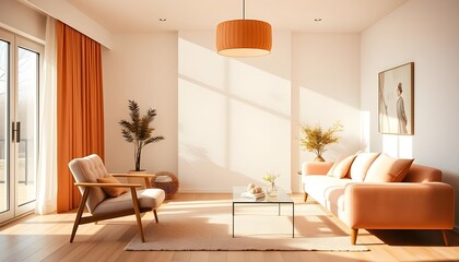 A living room with a couch a table and a lamp